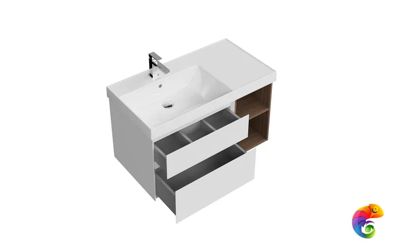 CUB.90.2Lh/WHTM.N Тумба CUBO левая подвесная с ящиками 90, белая матовая-структ.орех