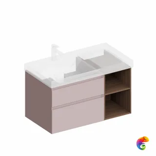 CUB.90.2Lh/MAL.N Тумба CUBO левая подвесная с ящиками 90, мальва матовая- структ.орех