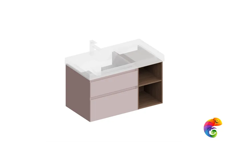 CUB.90.2Lh/MAL.N Тумба CUBO левая подвесная с ящиками 90, мальва матовая- структ.орех