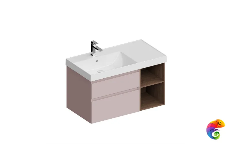 CUB.90.2Lh/MAL.N Тумба CUBO левая подвесная с ящиками 90, мальва матовая- структ.орех