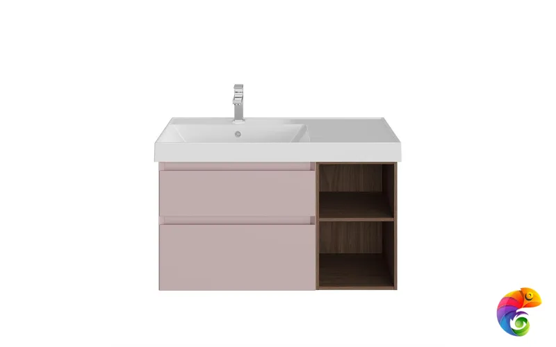 CUB.90.2Lh/MAL.N Тумба CUBO левая подвесная с ящиками 90, мальва матовая- структ.орех