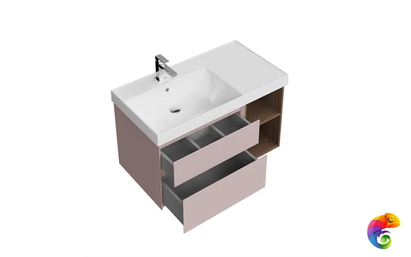 CUB.90.2Lh/MAL.N Тумба CUBO левая подвесная с ящиками 90, мальва матовая- структ.орех