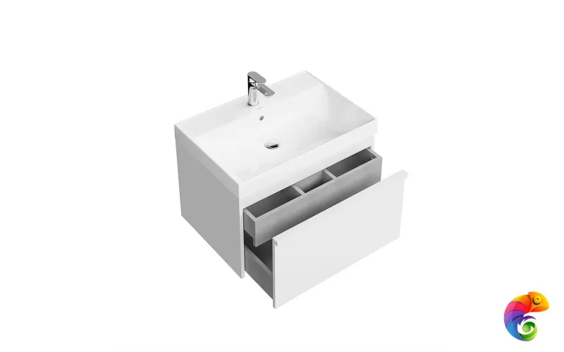 MOD.70.1+1/WHT Тумба MODULA подвесная 70 с ящиком 1+1, белая глянцевая