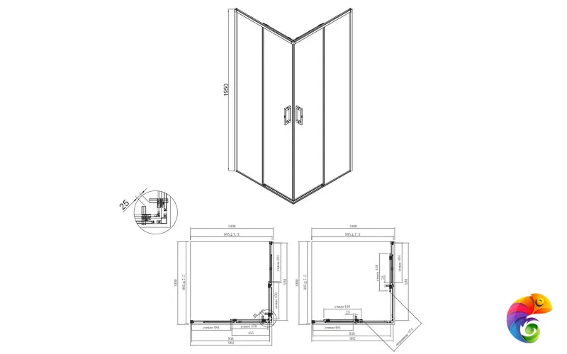 LN.100.SSD.CR Душевой уголок LINDO, раздвижной с функцией soft close, квадратный, 100х100х195, хром