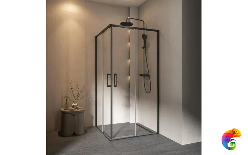 LN.100.SSD.BLK.M Душевой уголок LINDO, раздвижной с функцией soft close, квадратный, 100х100х195, матовый черный