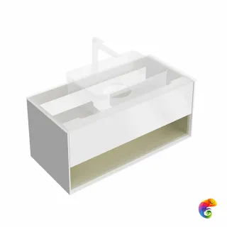 KMPMCb100MSg1 Тумба Plaza Modern/Плаза Модерн подвесная 100, нажимное открывание, 1 ящик, подсветка, белая матовая+шалфей