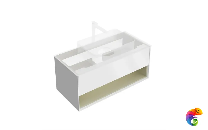 KMPMCb100MSg1 Тумба Plaza Modern/Плаза Модерн подвесная 100, нажимное открывание, 1 ящик, подсветка, белая матовая+шалфей