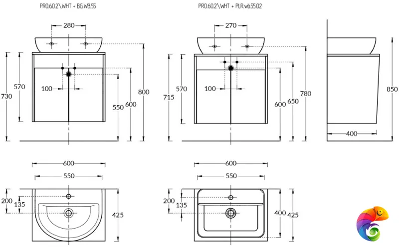 PRO.60.2\WHT Тумба PRO подвесная 2 дверцы 60, белая глянцевая
