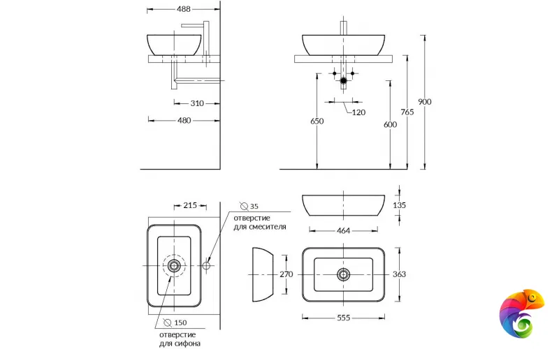 PLR.wb.55 Раковина PLAZA 55х36 cм накладная без отверстия под смеситель