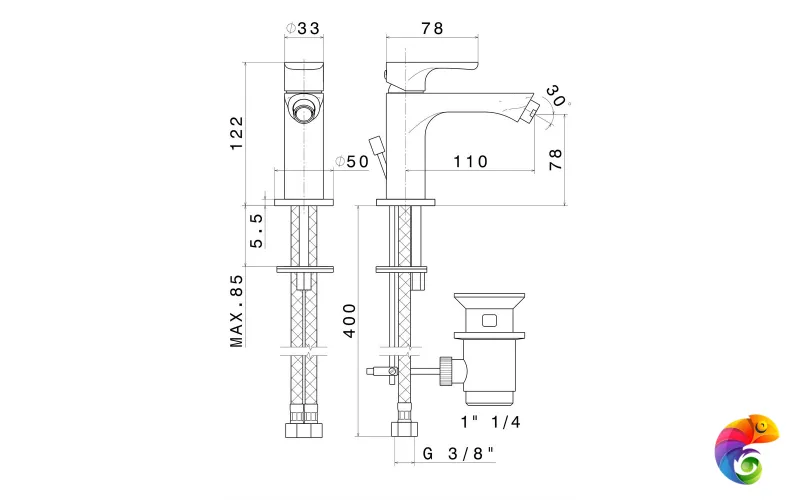 69425KM.21.018 Смеситель однорычажный для биде с донным клапаном 3/8