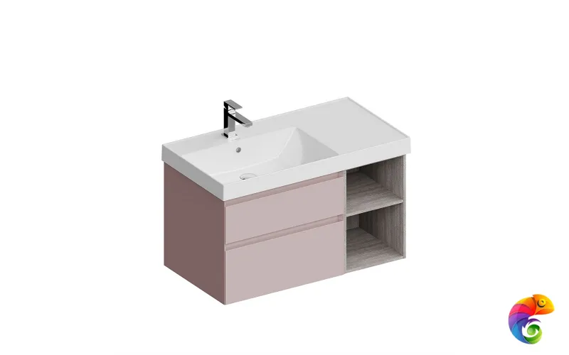 CUB.90Lh/MAL Тумба CUBO левая подвесная с ящиками 90, Мальва матовая-древесная