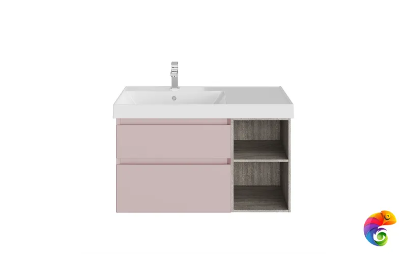 CUB.90Lh/MAL Тумба CUBO левая подвесная с ящиками 90, Мальва матовая-древесная