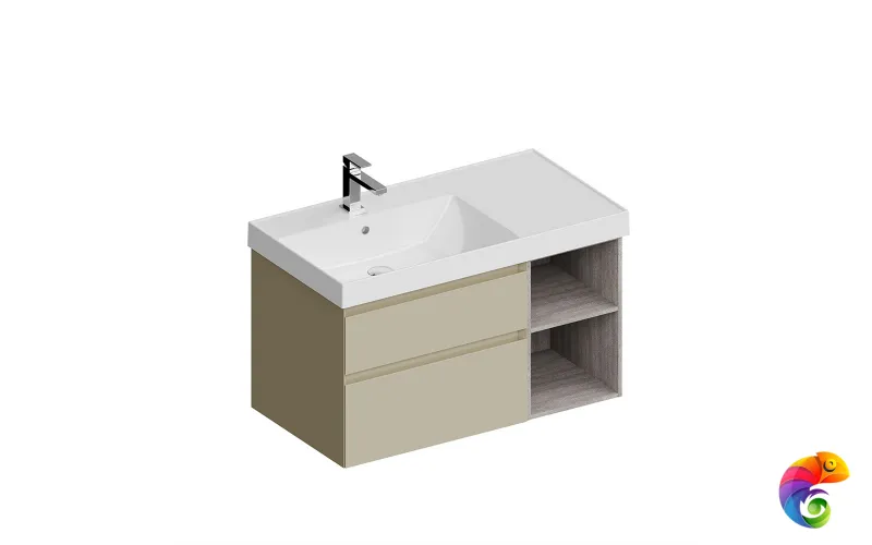 CUB.90Lh/LIM Тумба CUBO левая подвесная с ящиками 90, Лимо матовая-древесная