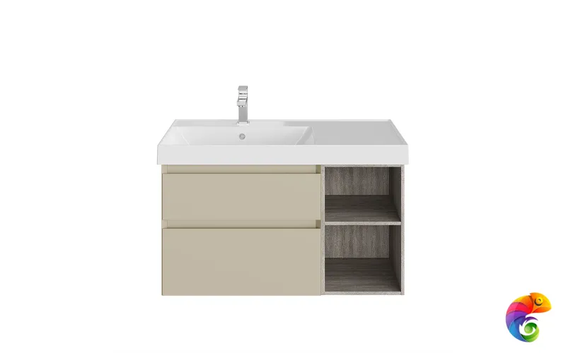 CUB.90Lh/LIM Тумба CUBO левая подвесная с ящиками 90, Лимо матовая-древесная