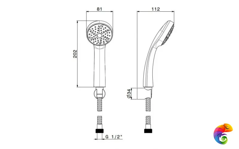 852KM.21.018 Ручной душ PIANO с держателем для лейки и шлангом, без выхода для подачи воды, хром