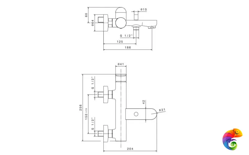 69440KM.21.018 Смеситель для ванны OLE настенный с дивертором ванна/душ,  без лейки, хром
