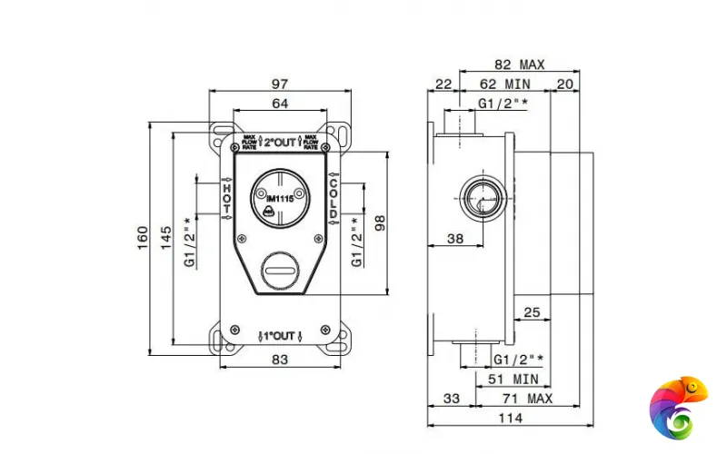 10843KM.00.000 Универсальная внутренняя часть для механического смесителя на два потока для душа