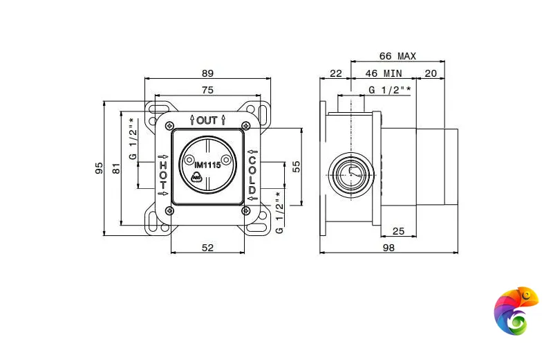 10841KM.00.000 Универсальная внутренняя часть для механического смесителя на один поток для душа