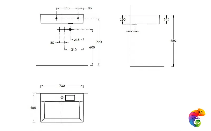LO.wb.70.1 Раковина LOGICA мебельная\подвесная с одним отверстием 70, белая глянцевая