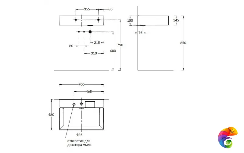 LO.wb.70.2 Раковина LOGICA мебельная\подвесная с двумя отверстиями 70, белая глянцевая