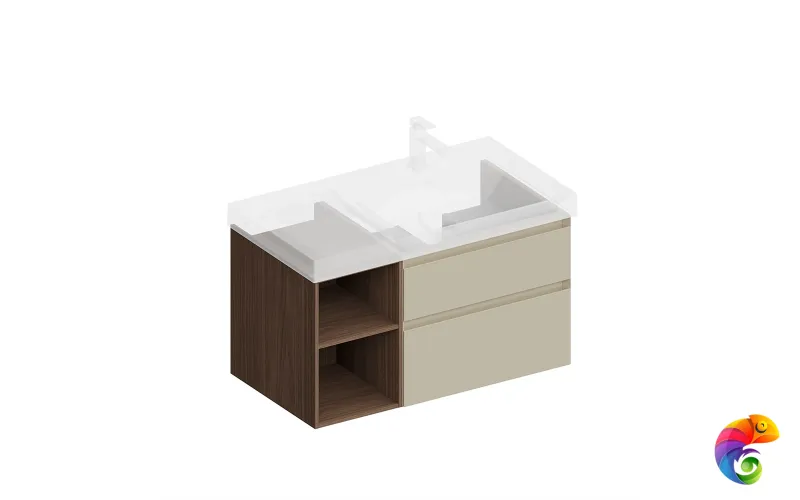 CUB.90.2Rh/LIM.N Тумба CUBO правая подвесная с ящиками 90, лимо матовая- структ.орех