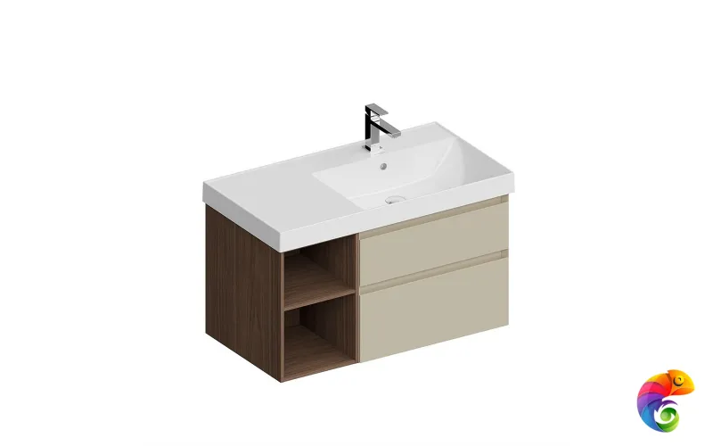 CUB.90.2Rh/LIM.N Тумба CUBO правая подвесная с ящиками 90, лимо матовая- структ.орех