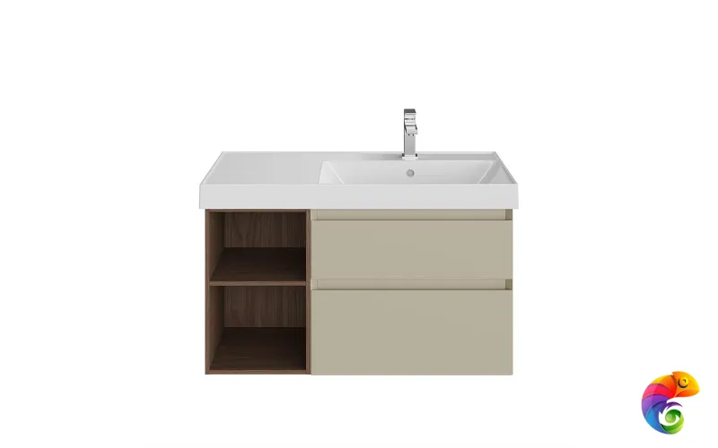 CUB.90.2Rh/LIM.N Тумба CUBO правая подвесная с ящиками 90, лимо матовая- структ.орех