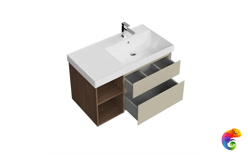 CUB.90.2Rh/LIM.N Тумба CUBO правая подвесная с ящиками 90, лимо матовая- структ.орех