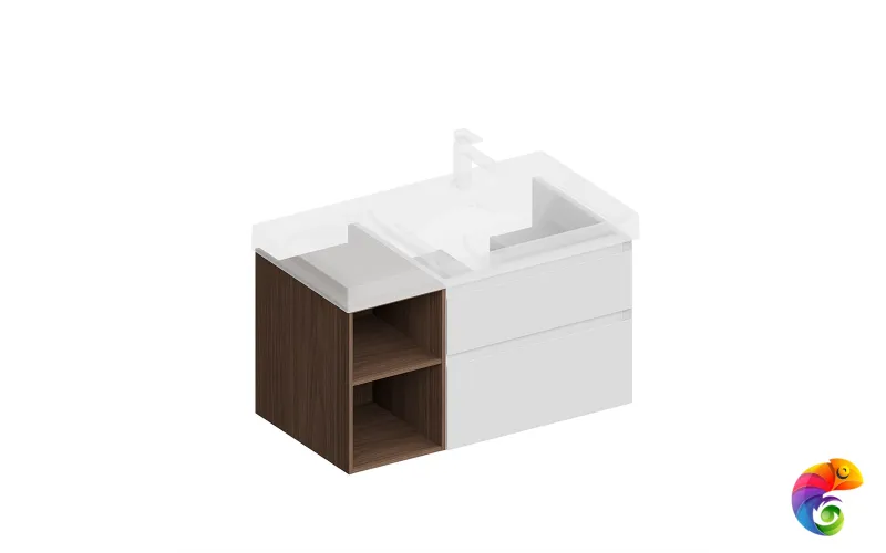 CUB.90.2Rh/WHTM.N   Тумба CUBO правая подвесная с ящиками 90, белая матовая- структ.орех