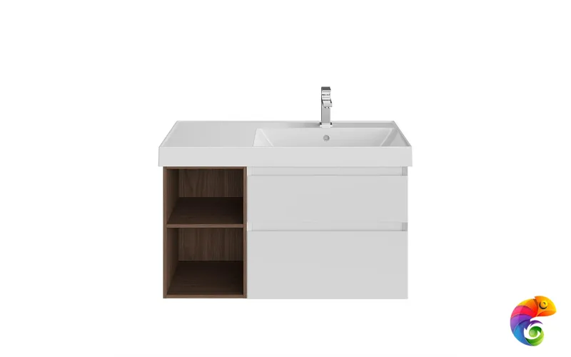 CUB.90.2Rh/WHTM.N   Тумба CUBO правая подвесная с ящиками 90, белая матовая- структ.орех