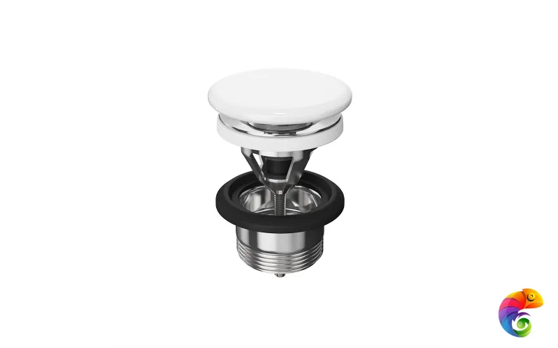 DRR.2/WHT Донный клапан «клик-клак» для раковины с керамической крышкой, белый глянцевый