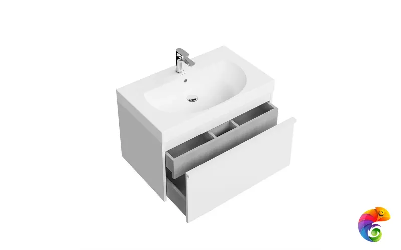 MOD.80.1+1/WHT Тумба MODULA подвесная 80 с ящиком 1+1, белая глянцевая