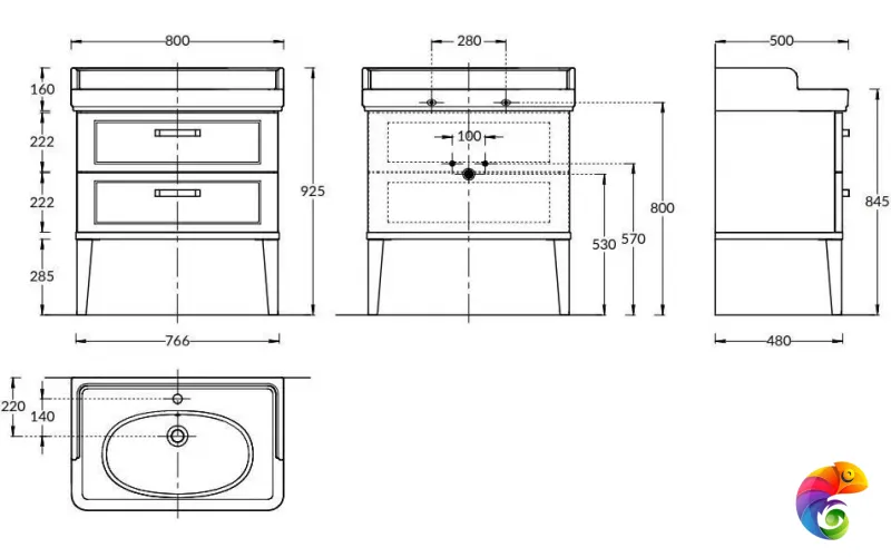 PO.M.80.2/CAM Тумба POMPEI напольная с 2 ящиками 80, камео бежевый глянцевый