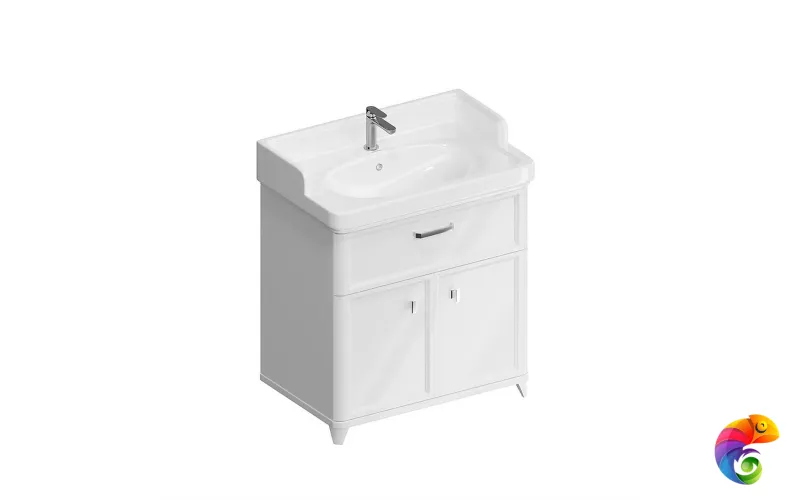 PO.M.80.1/WHT Тумба POMPEI напольная с ящиком и дверцами 80, белая глянцевая