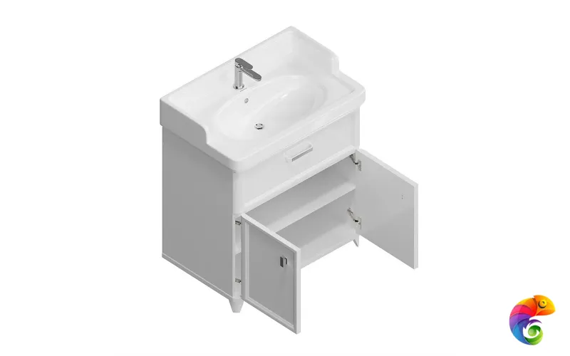 PO.M.80.1/WHT Тумба POMPEI напольная с ящиком и дверцами 80, белая глянцевая