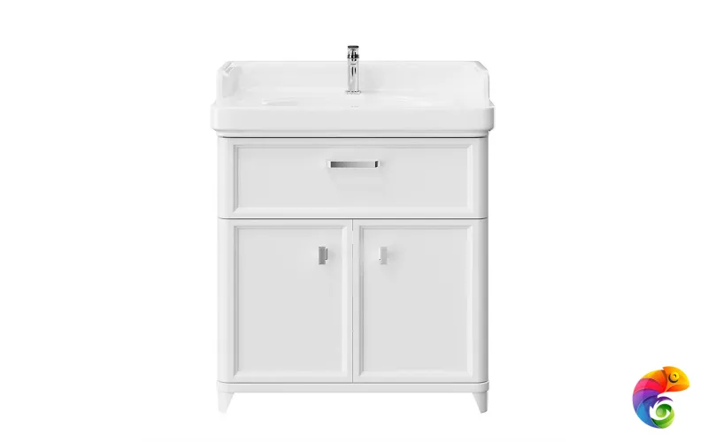 PO.M.80.1/WHT Тумба POMPEI напольная с ящиком и дверцами 80, белая глянцевая