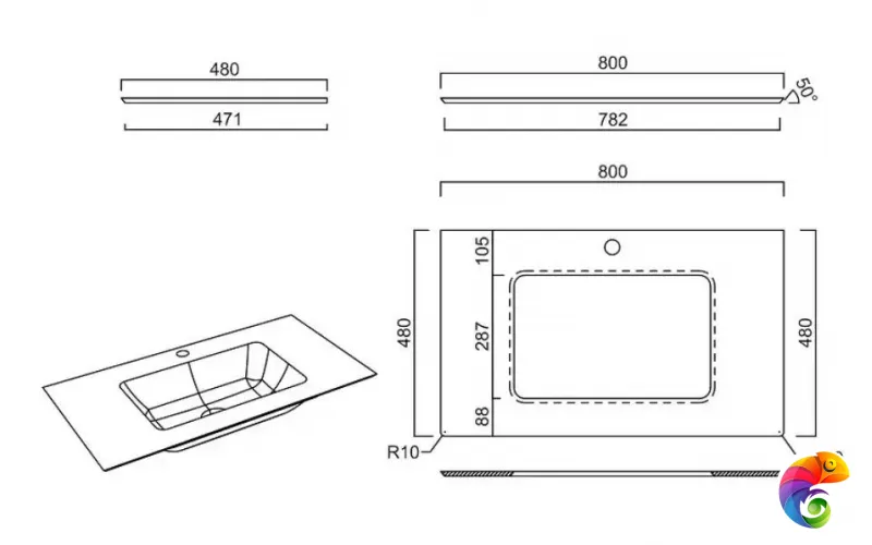 KM6012G0501RP80Ur2 Столешница для раковин, встраиваемых снизу, Про Чементо 80, серый светлый натуральный