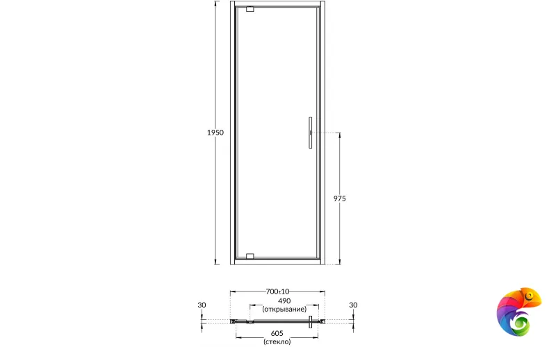 VE.70.PD.CR Душевая дверь VETRO, распашная, 70х195, хром