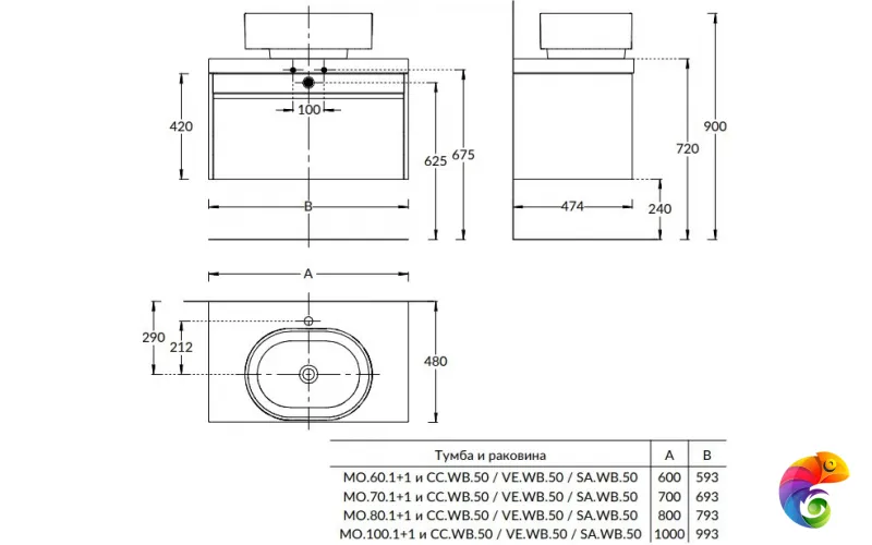 MO.80.1+1\WHT Тумба MODULA подвесная 80 с ящиком 1+1, белая глянцевая