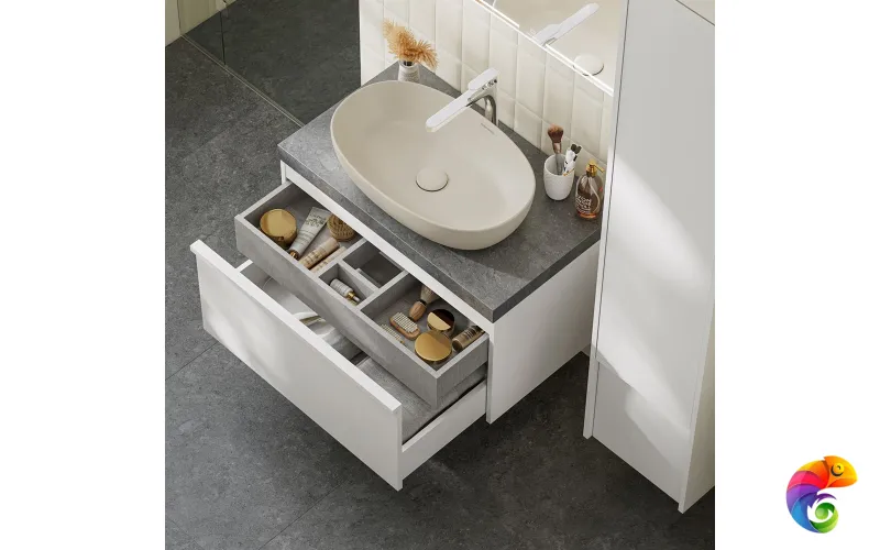 MO.80.1+1\WHT Тумба MODULA подвесная 80 с ящиком 1+1, белая глянцевая