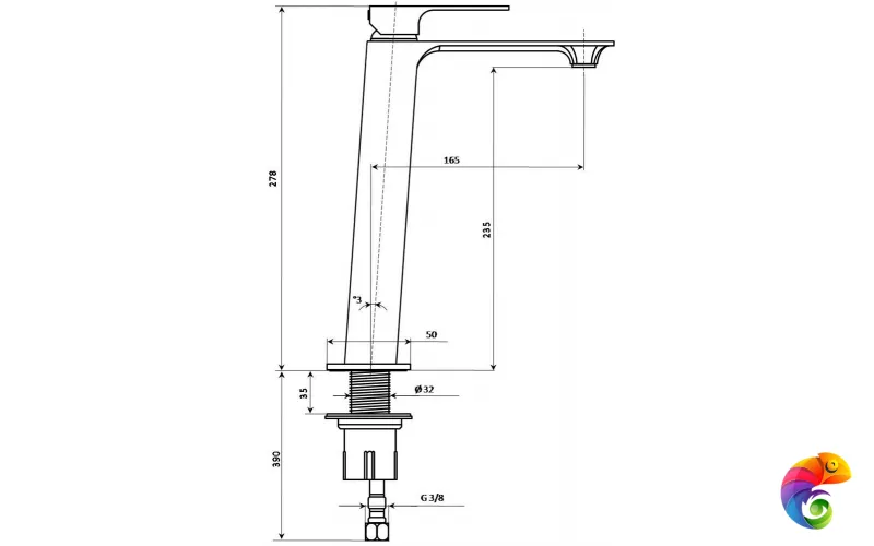 V2CR205LLKM Высокий смеситель FIORETTO для раковины без донного клапана, хром