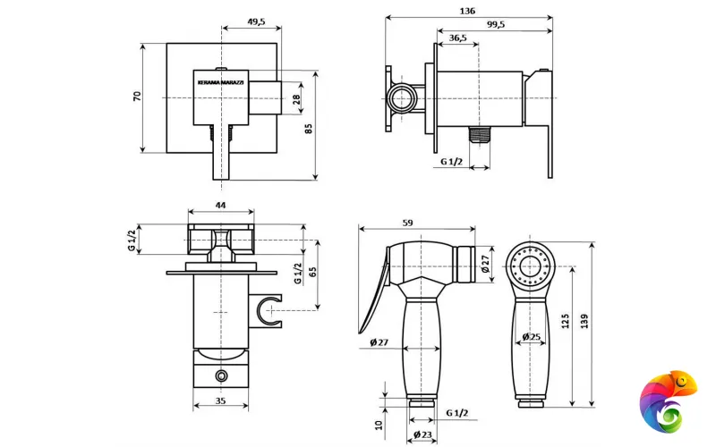V253CR442RUKM Смеситель FIORETTO с гигиеническим душем и держателем для лейки, хром