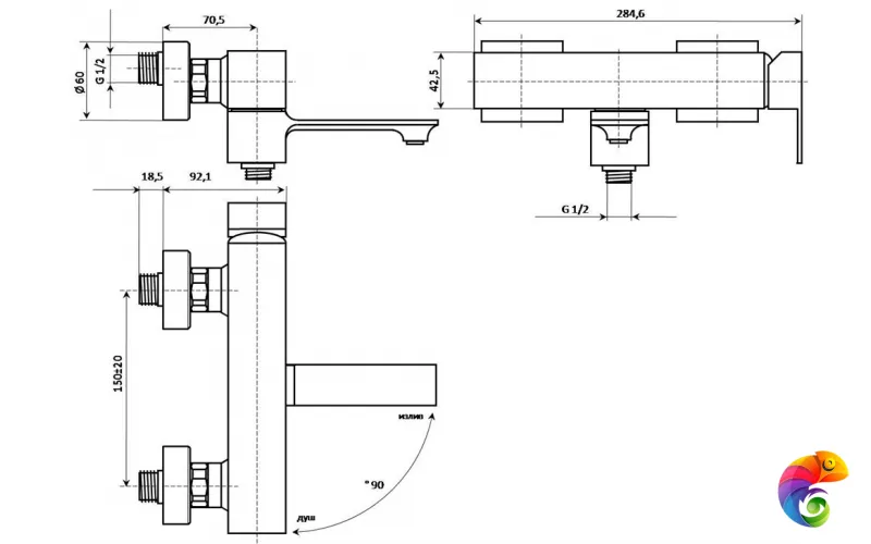 V2CR105KM Смеситель FIORETTO для ванны, хром