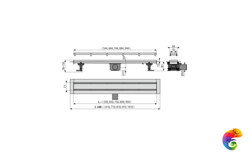 APZ13-DOUBLE9-750KM Душевой лоток double из нержавеющей стали