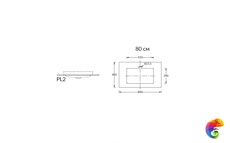 PL2.DL500920R/80 Спец. изделие декоративное из керамогранита Фондамента 80, серое