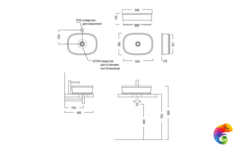 CI.wb.50 Раковина CIRCO накладная 50 см.