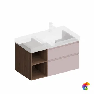 CUB.90.2Rh/MAL.N Тумба CUBO правая подвесная с ящиками 90, мальва матовая- структ.орех