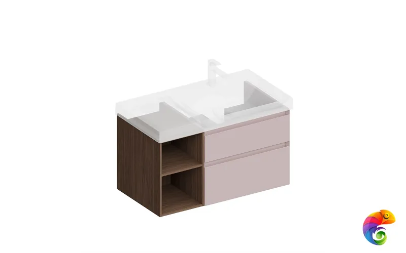 CUB.90.2Rh/MAL.N Тумба CUBO правая подвесная с ящиками 90, мальва матовая- структ.орех