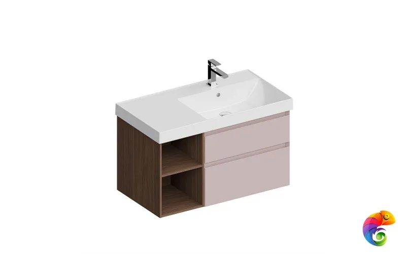 CUB.90.2Rh/MAL.N Тумба CUBO правая подвесная с ящиками 90, мальва матовая- структ.орех