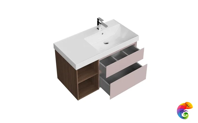 CUB.90.2Rh/MAL.N Тумба CUBO правая подвесная с ящиками 90, мальва матовая- структ.орех